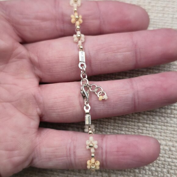 7 Inch Sterling Silver Zig Zag Beaded Flower Handmade Bracelet A7235 - Picture 3 of 6